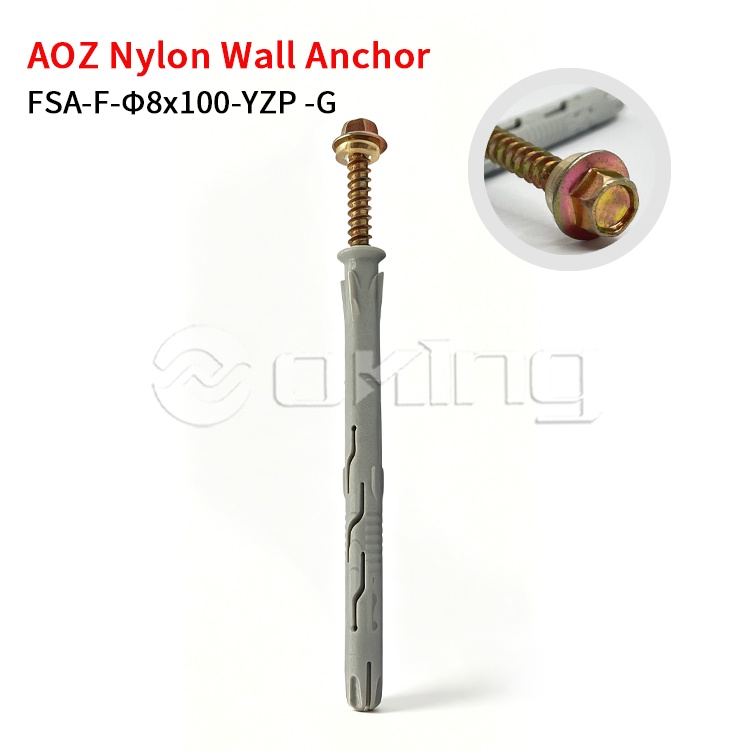 AOZ keltainen sinkki M8x100 Torx kuusiolaipparuuvi harmaalla nylon-seinäankkurilla verho-seinä- ja ulkoasennukseen